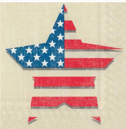 Fourth of July Flag Star Cocktail Size Napkins