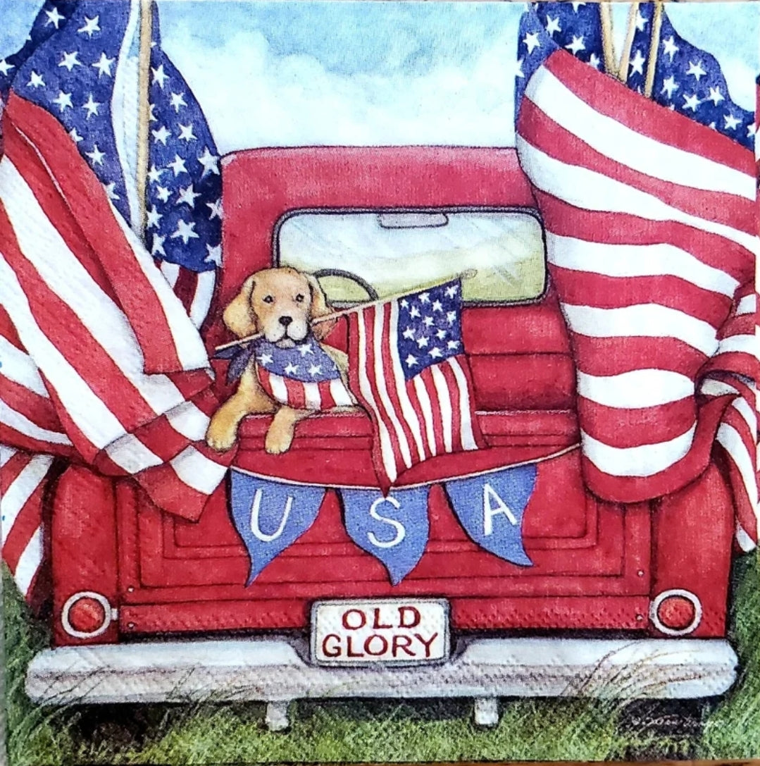 Fourth of July Truck & Dog Cocktail Size Napkins