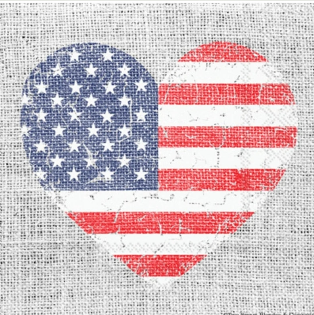 Fourth of July Heart Flag Cocktail Size Napkins