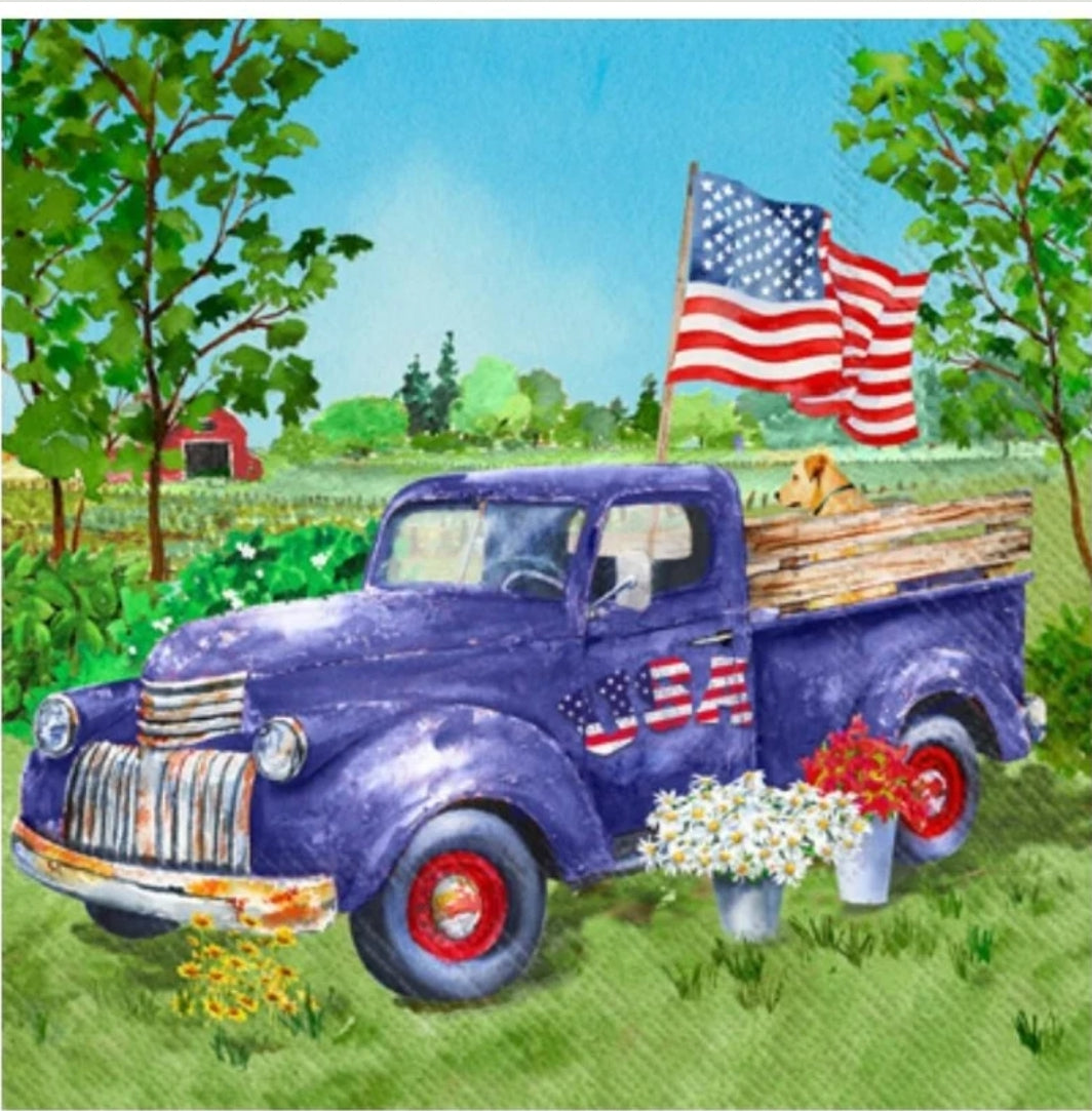 Fourth of July Truck & Dog Cocktail Size Napkins