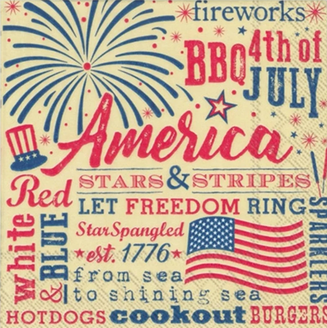 Fourth of July Fireworks & Bbq Cocktail Size Napkins