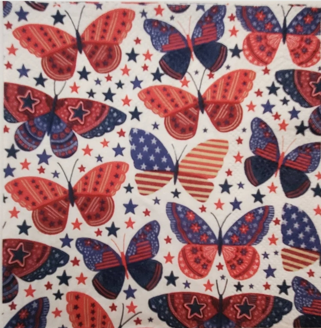 Fourth of July Butterflies Cocktail Size Napkins