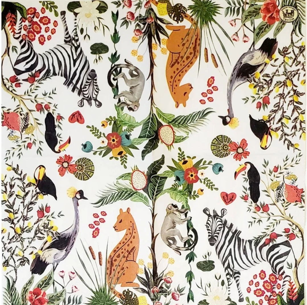 Giraffe Zebra Monkey Jungle Cocktail Size Napkins