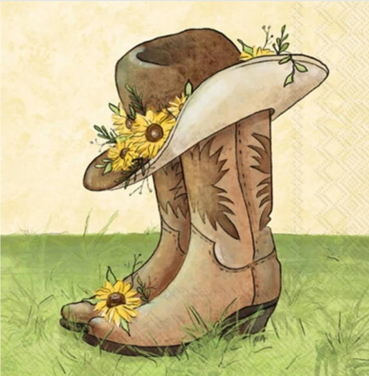 Cowboy Cowgirl Boots & Hat Cocktail Size Napkins