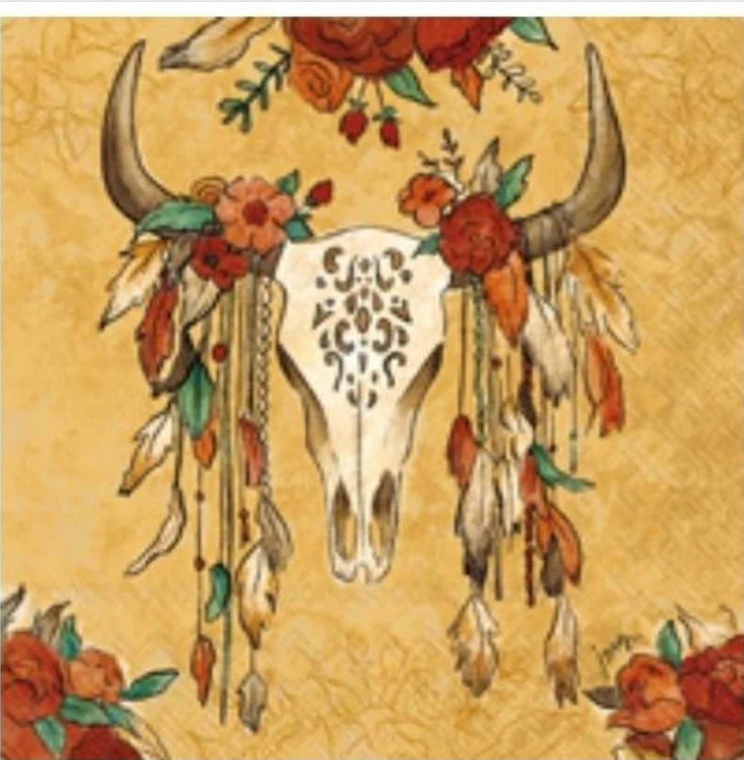 Western Bull Skull Cocktail Size Napkins