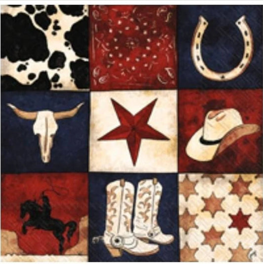 Cowboy Horseshoe Boots Skull Cocktail Size Napkins