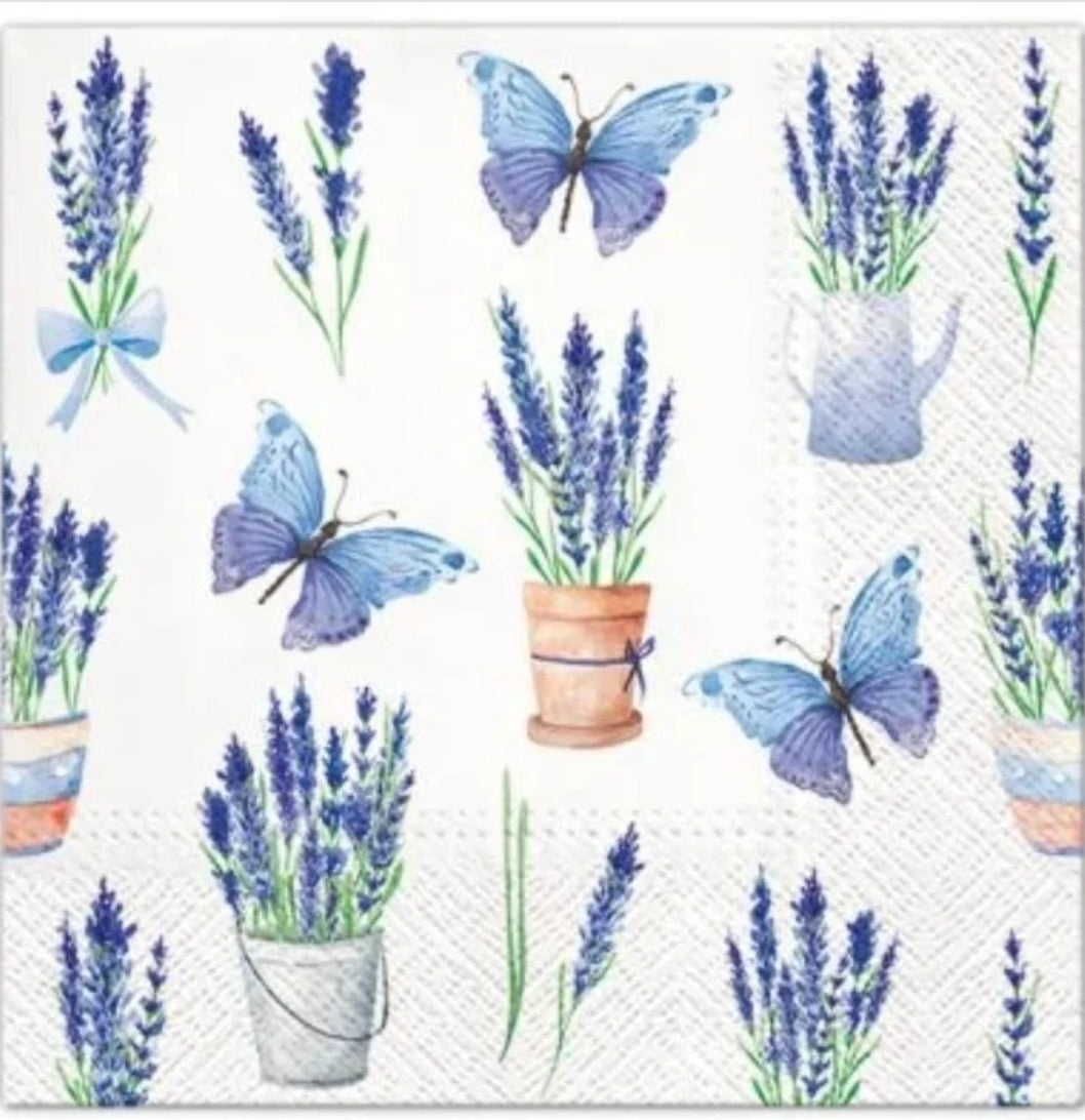 Lavender Pots & Butterfly Luncheon Size Napkins