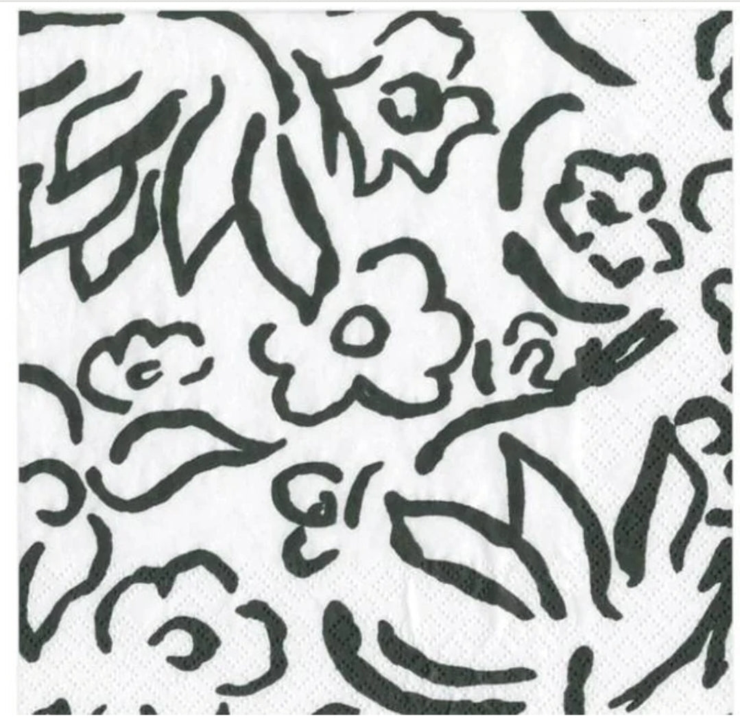 Black & White Abstract Flowers Cocktail Size Napkins