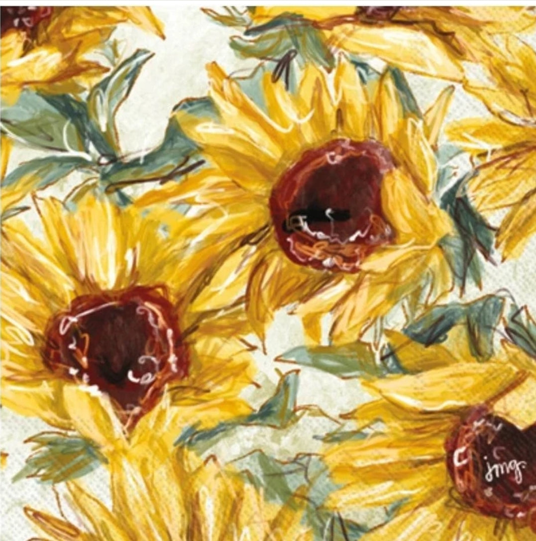 Sunflowers Painted Cocktail Size Napkins