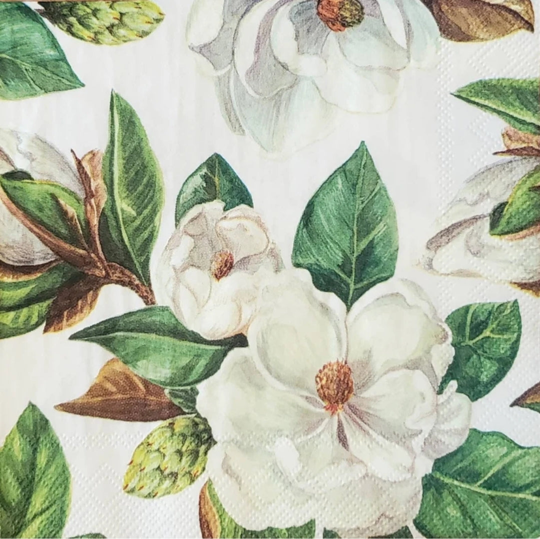 Magnolia Flowers Cocktail Size Napkins