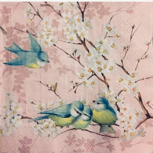 Blue Birds in Branches Cocktail Size Napkins