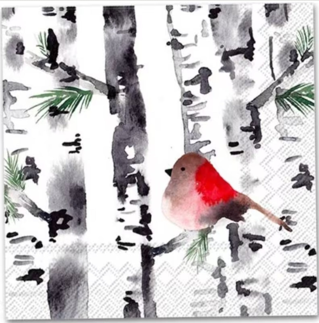 Cardinal Bird in Birch Cocktail Size Napkins