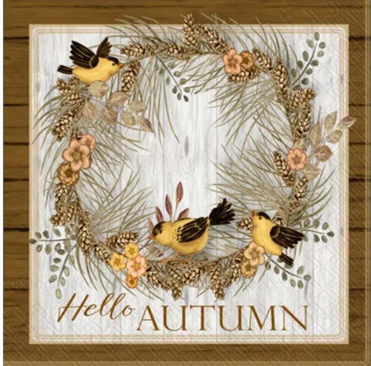 Birds in Autumn Wreath Cocktail Size Napkins