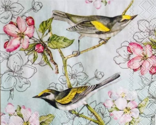 Birds in Pink Flowers Cocktail Size Napkins