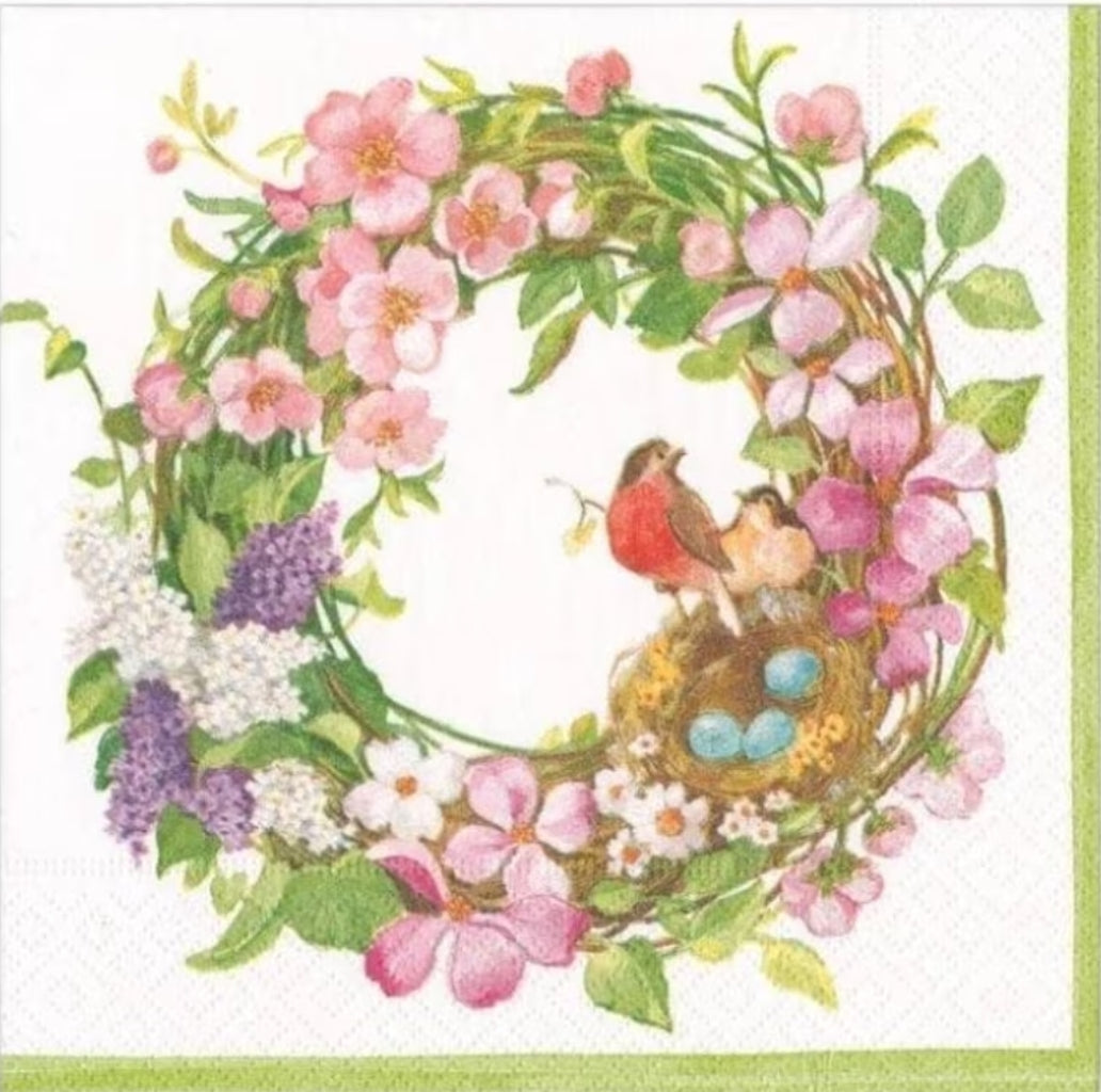 Bird in Spring Wreath Cocktail Size Napkins