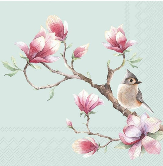 Bird in Magnolia Branch Cocktail Size Napkins