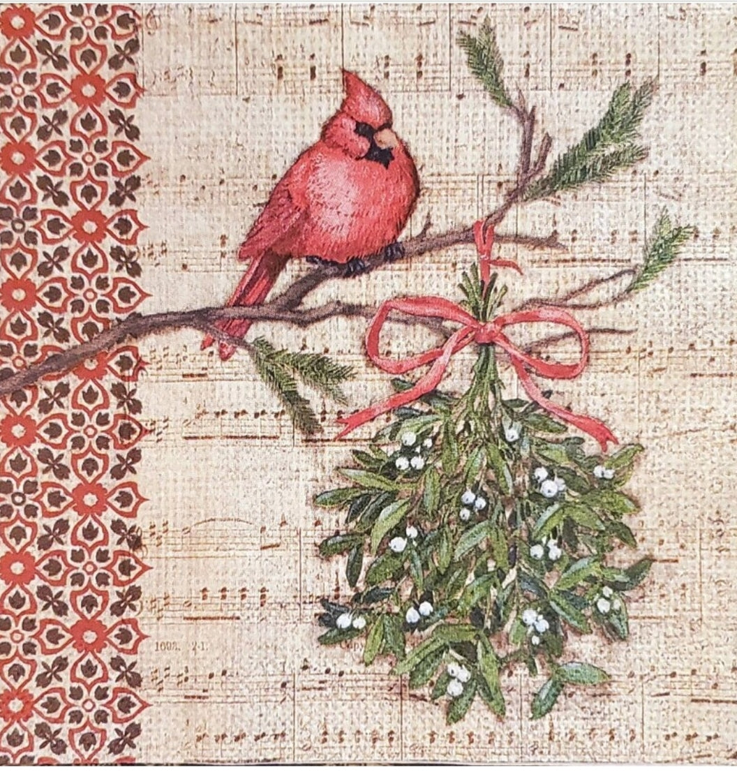 Christmas Cardinal & Mistletoe Cocktail Size Napkins