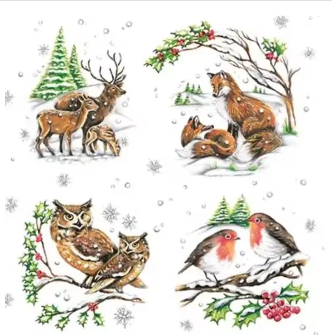 Winter Animals Scenes Luncheon Size Napkins