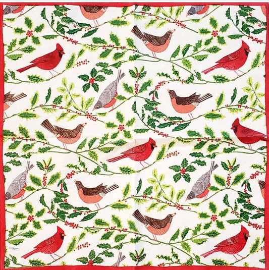 Cardinal & Holly Cocktail Size Napkins