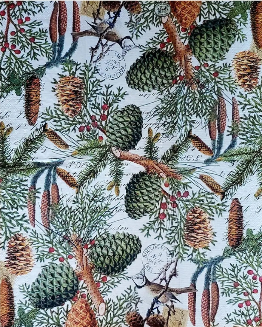 Christmas Botanical Pinecone Guest Size Napkins