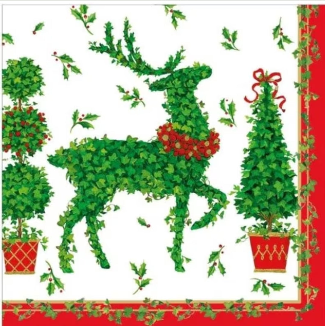 Topiary Christmas Deer Cocktail Size Napkins