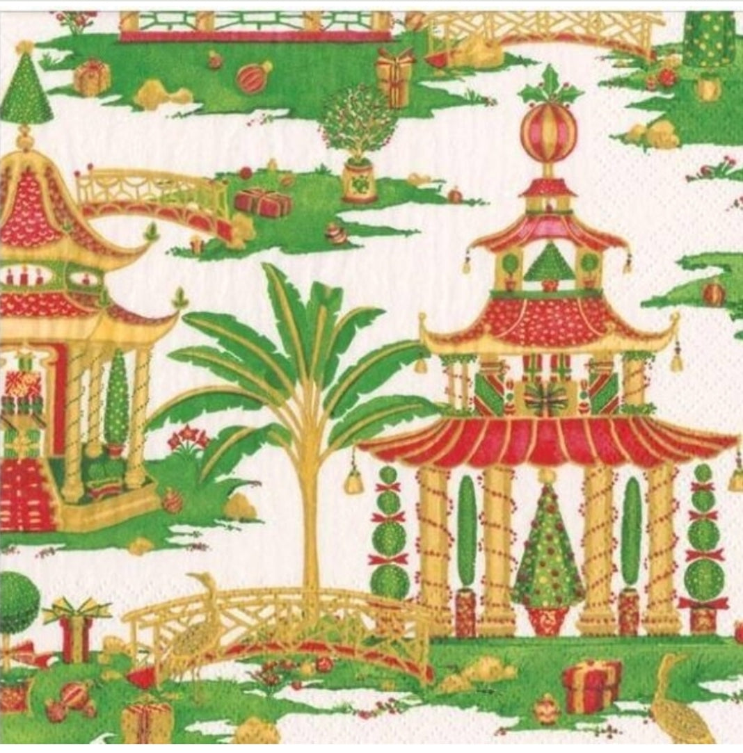 Pagoda & Christmas Palm Trees Cocktail Size Napkins