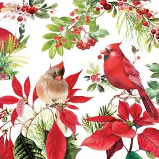 Cardinals & Holly Berries Luncheon Size Napkins