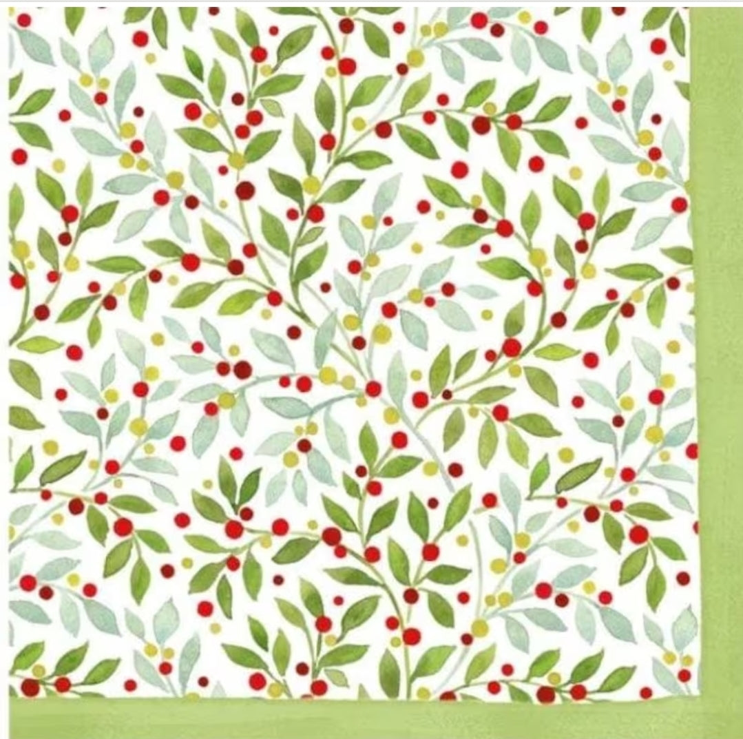 Holly Green Leaves Cocktail Size Napkins