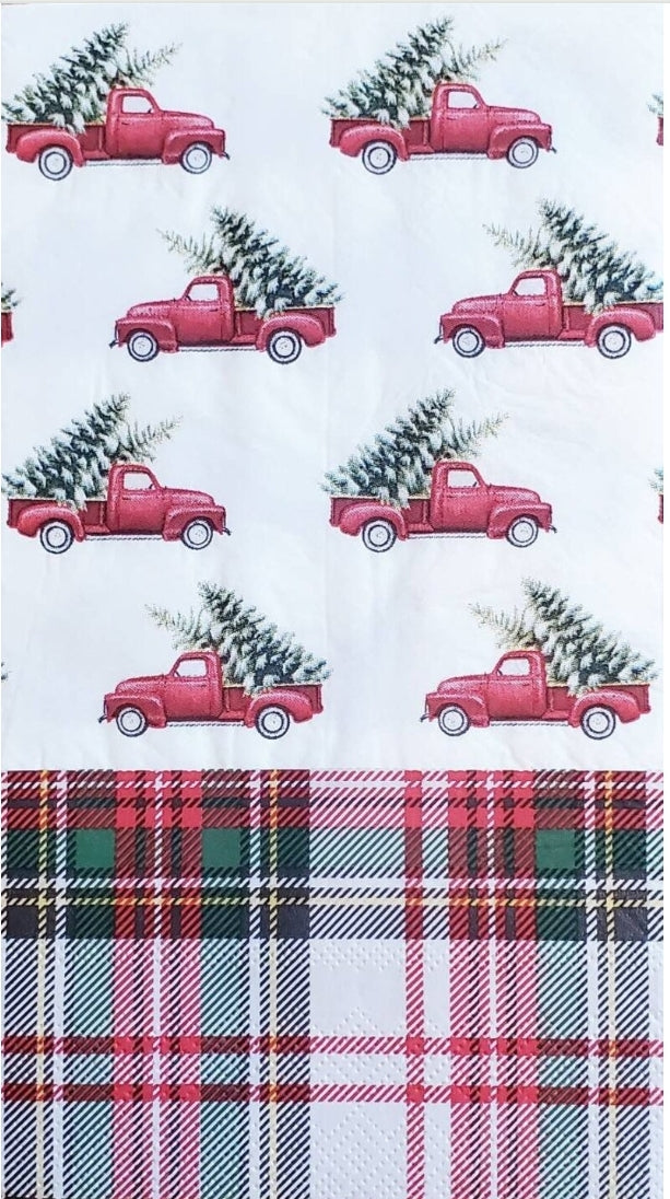 Red Truck & Christmas Tree Plaid Guest Size Napkins