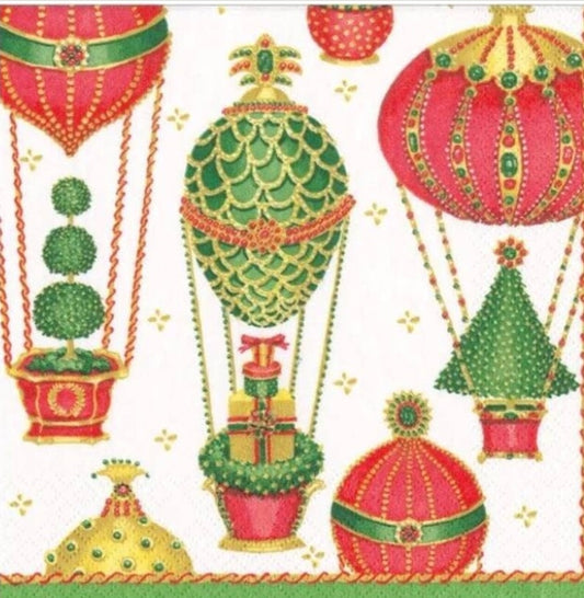 Christmas Hot Air Balloons Cocktail Size Napkins