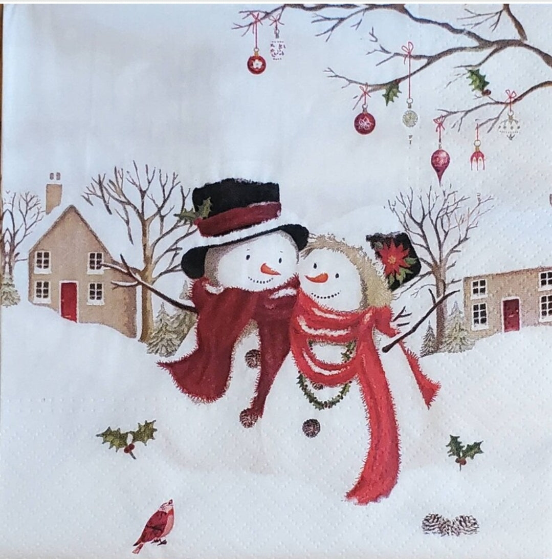 Snowman Couple Luncheon Size Napkins