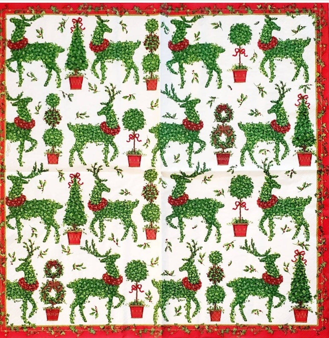 Topiary Deer Christmas Luncheon Size Napkins