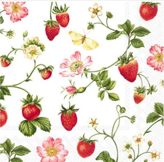 Strawberry Flowers Cocktail Size Napkins