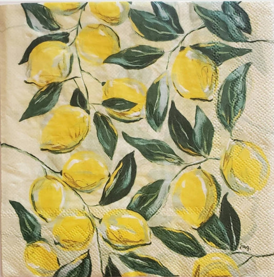 Lemons Painted Luncheon Size Napkins