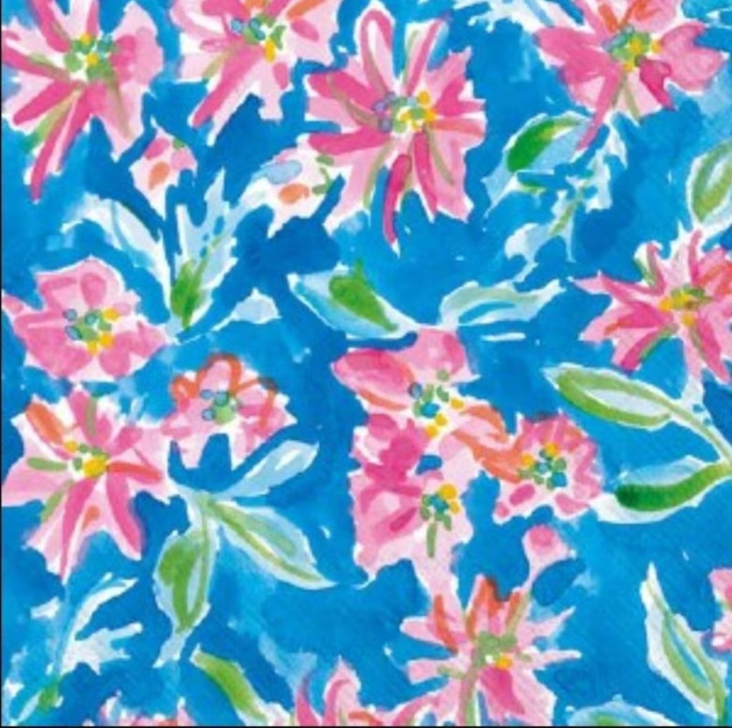 Bright Flowers Hawaii Blue Cocktail Size Napkins