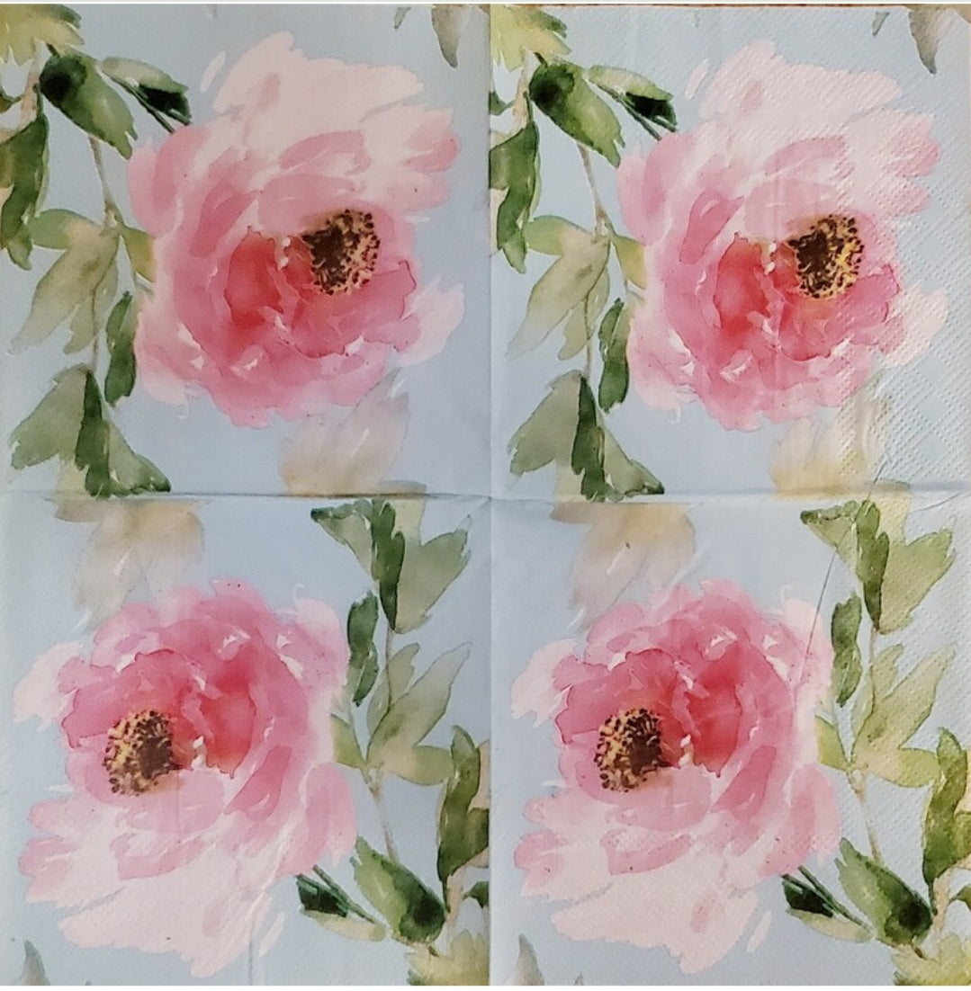 Watercolor Pink Rose Cocktail Size Napkins