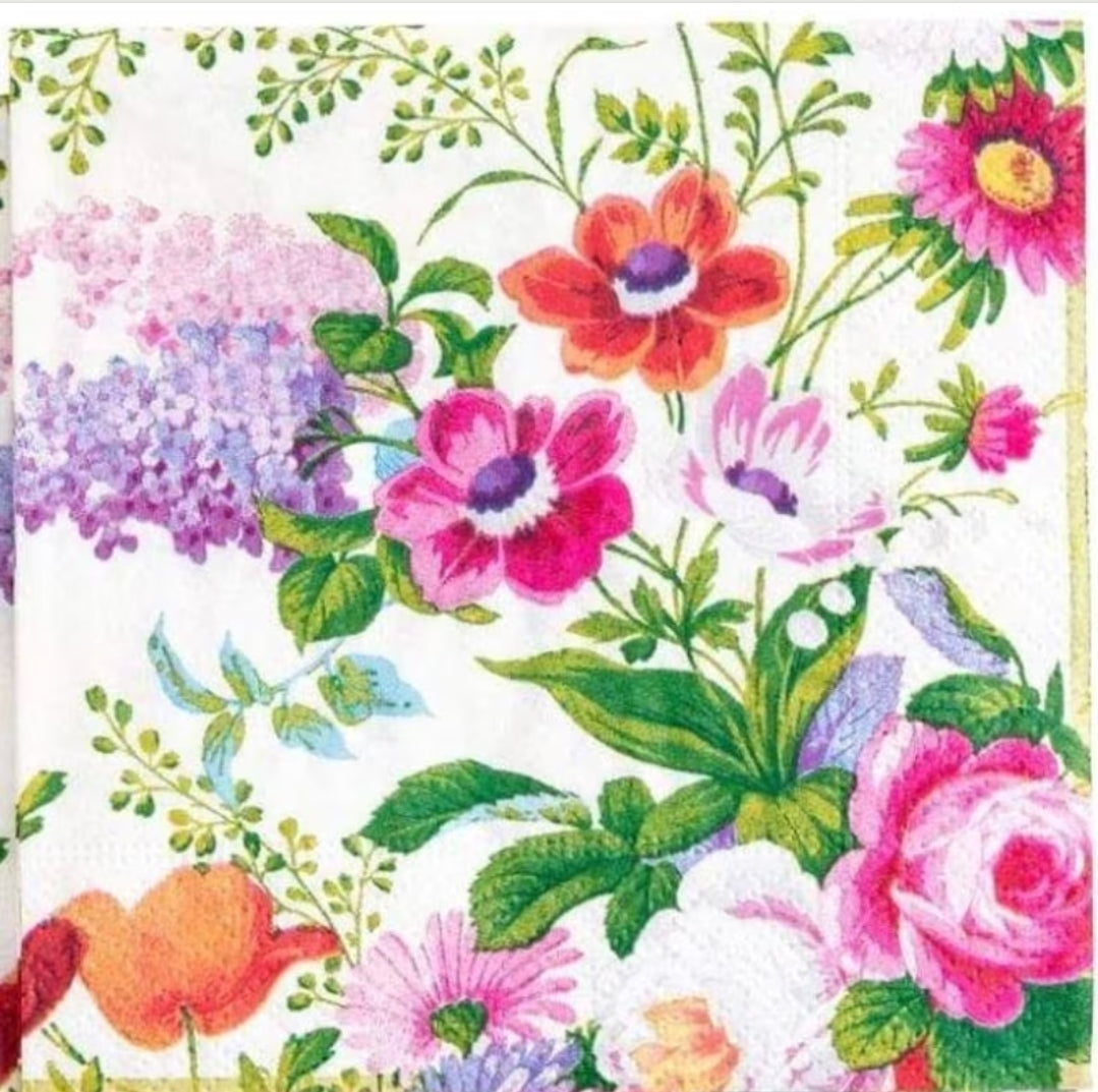 Bright Pink Wild Flowers Cocktail Size Napkins