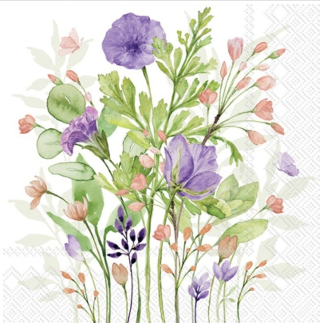 Purple Flowers Cocktail Size Napkins