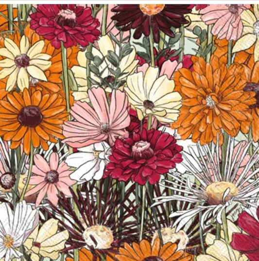 Autumn Zinnia & Daisy Collage Cocktail Size Napkins