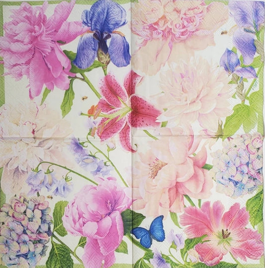 Hydrangea Rose & Iris Flowers Cocktail Size Napkins