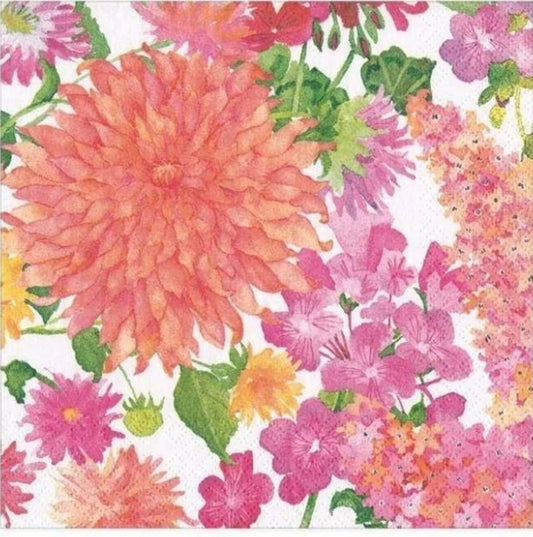 Orange & Pink Flowers Cocktail Size Napkins