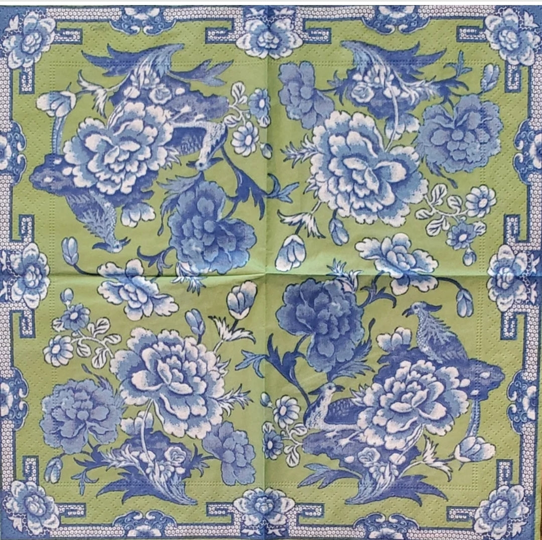 Chinoiserie Blue Rose Cocktail Size Napkins