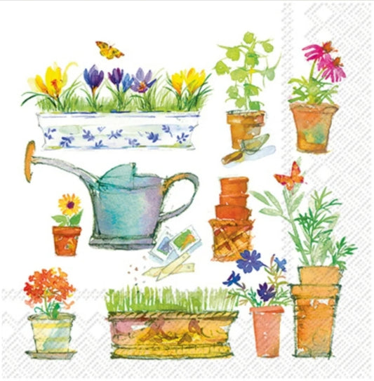 Spring Garden Potted Plants Scatter Cocktail Size Napkins