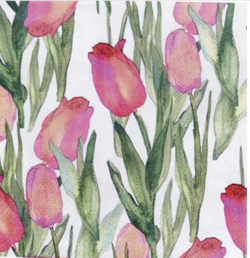 Watercolor Tulips Cocktail Size Napkins