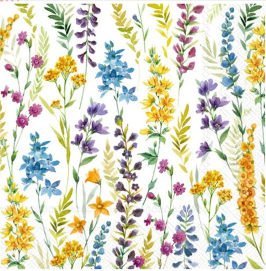 Flower Scatter Yellow & Blue Cocktail Size Napkins