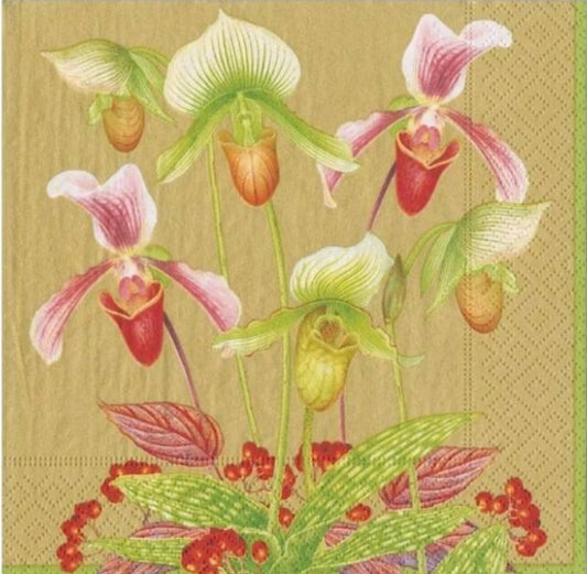 Orchid in Gold Portrait Cocktail Size Napkins