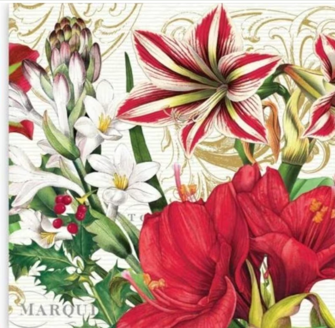 Christmas Amaryllis Flowers Cocktail Size Napkins