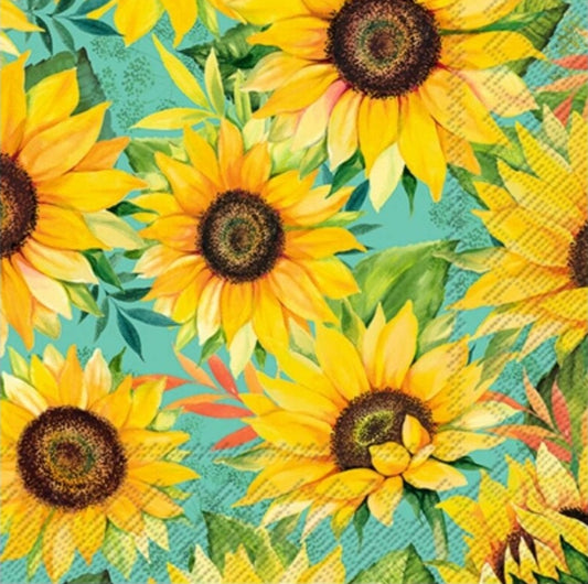 Sunflower & Teal Splatter Cocktail Size Napkins