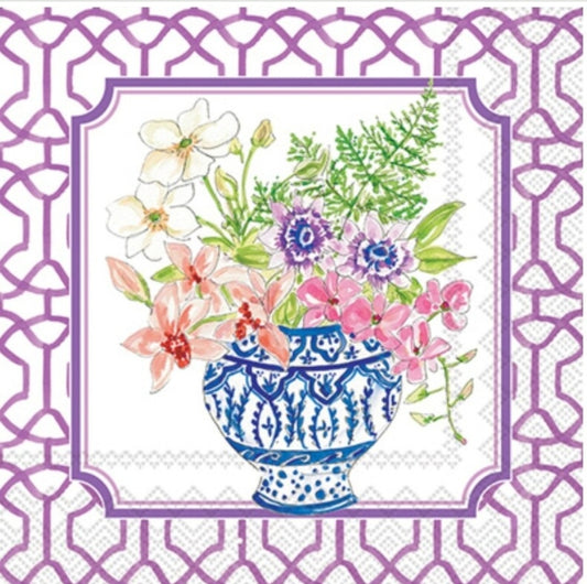 Chinoiserie Potted Flowers Cocktail Size Napkins