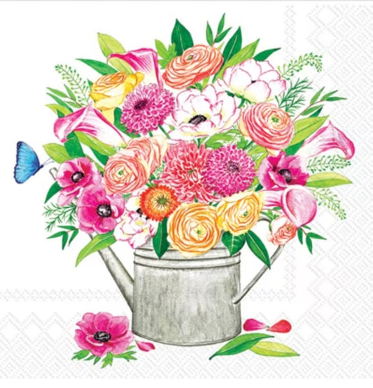 Flower Bouquet Watering Can Cocktail Size Napkins